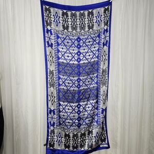 Miguel Cruz Oblong 100% Silk Scarf Aztec Southwestern Blue Gray